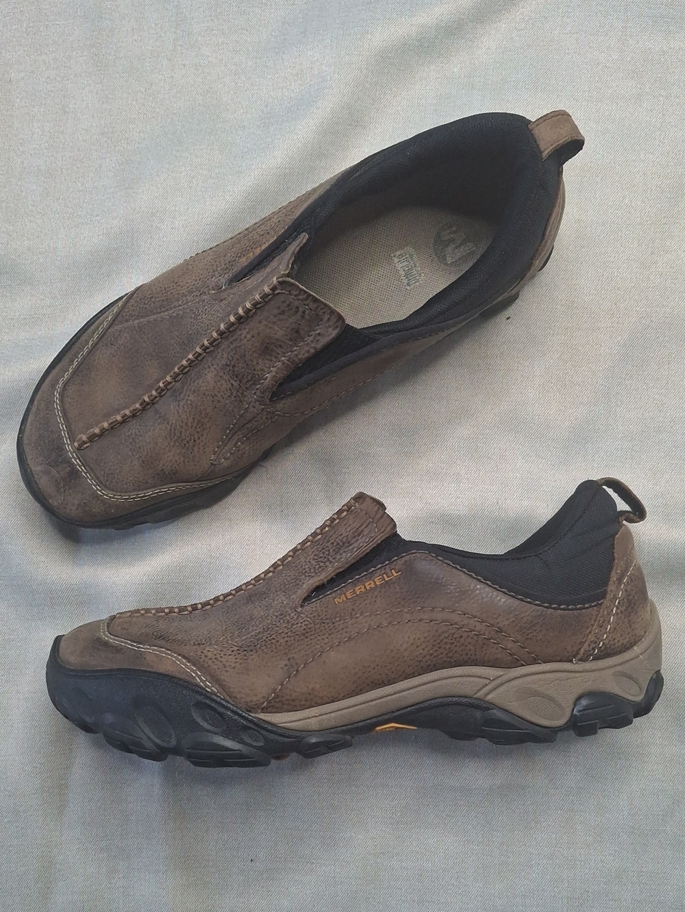 Merrell Hyperbolic Brown Leather Slip On Trail Shoes Vibram Men Size 10
